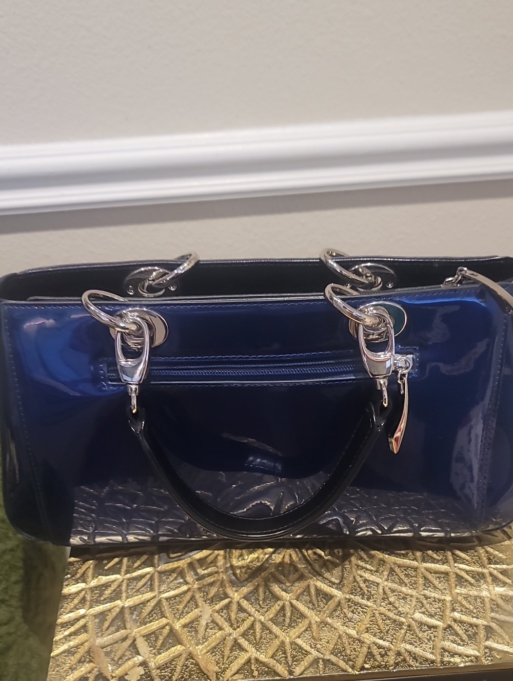 Beijo Navy Blue Patent Leather Handbag - Picture 5 of 10